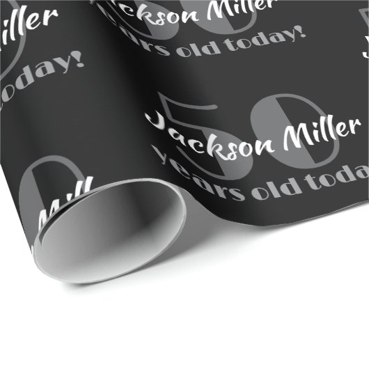 50e verjaardag Chic Zwart-wit Custom Cadeaupapier (Rol Hoek)