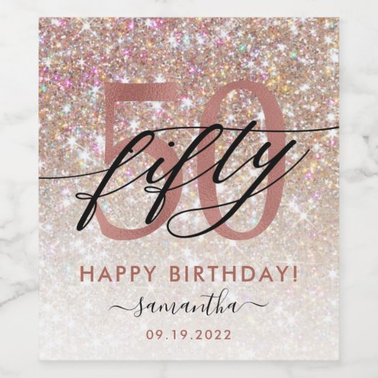 50e verjaardag chique glitter ombre Kaart Wijn Etiket (Enkel label)