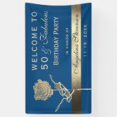 50e verjaardag Classic Blue en Gold Welcome Party Spandoek (Verticaal)