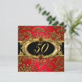 50e verjaardag Damask Red Gold Black Kaart (Staand voorkant)