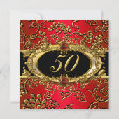 50e verjaardag Damask Red Gold Black Kaart (Voorkant)