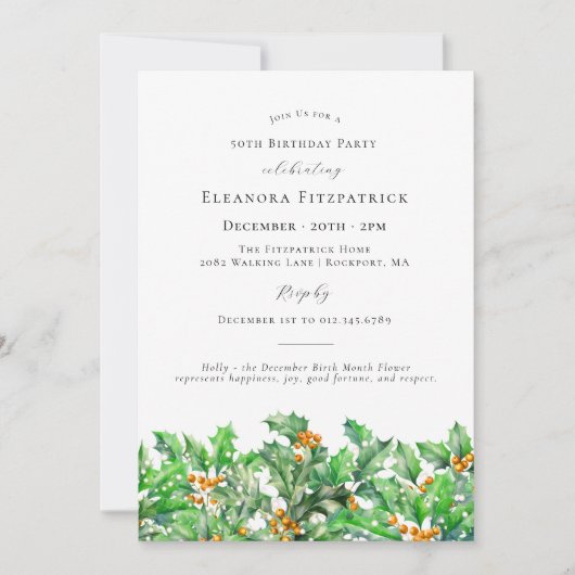 50e verjaardag december Geboortemaand Bloem Holly Kaart (Voorkant)