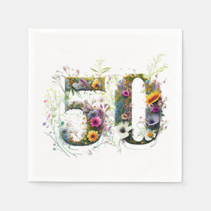 50e verjaardag decoratieve wilde bloem tekst servet