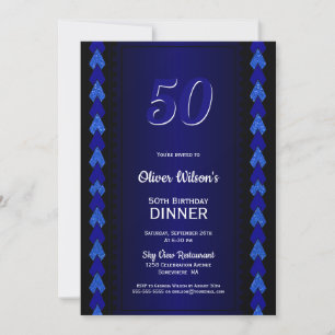 50e verjaardag Dinner Black en Blue Party Kaart
