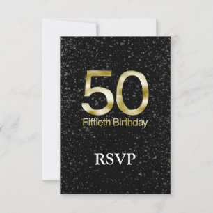 50e verjaardag, Elegant Black Gold Glam RSVP Kaartje