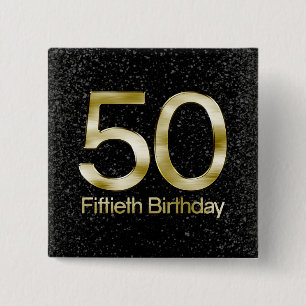 50e verjaardag, Elegant Black Gold Glam Vierkante Button 5,1 Cm