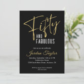 50e verjaardag Elegant Script Zwart & Goud Minimal Kaart (Staand voorkant)