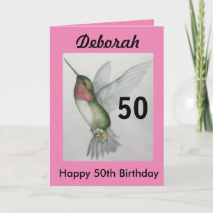 50e verjaardag Elegante Roze Kolibrie Waterverf Kaart