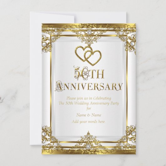50e verjaardag Elegante witte gouden parel Kaart (Voorkant)