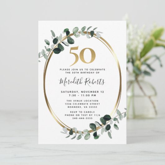 50e verjaardag Eucalyptus Gold Metallic Party Kaart (Staand voorkant)