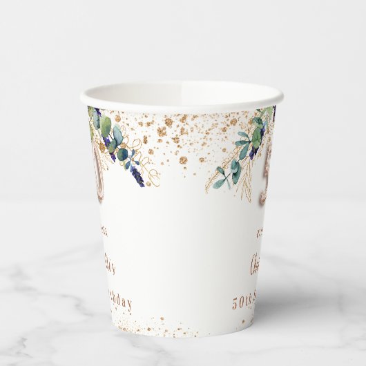 50e verjaardag eucalyptus greenery glitter name papieren bekers (Links)
