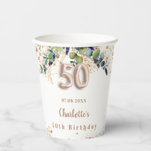 50e verjaardag eucalyptus greenery glitter name papieren bekers