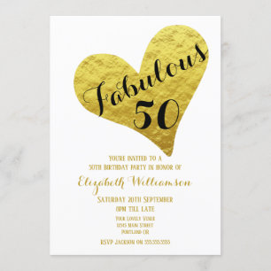 50e verjaardag Fabulous 50 White  Faux Gold Heart Kaart