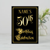 50e verjaardag — Fancy script en aangepaste naam Folie Uitnodiging (Staand Voorkant)