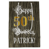 50e verjaardag: Faux Gold look & Faux Wood Pattern Medium Cadeauzakje (Achterkant)