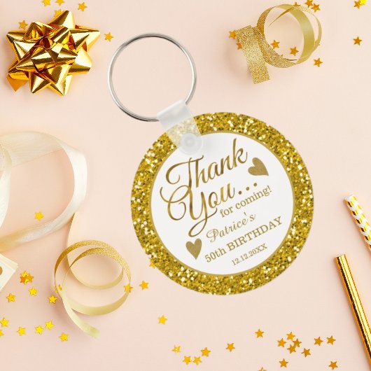 50e verjaardag Favors Gold Glitter Hartelijk dank Sleutelhanger