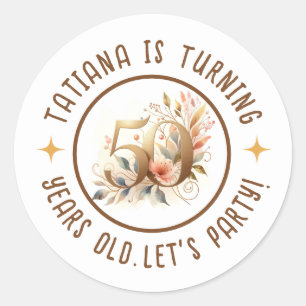 50e verjaardag feest Floral Ronde Sticker