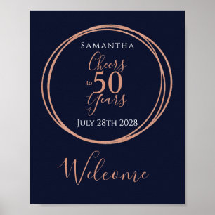 50e verjaardag feest juichen 50 jaar Navy Roos Gol Poster