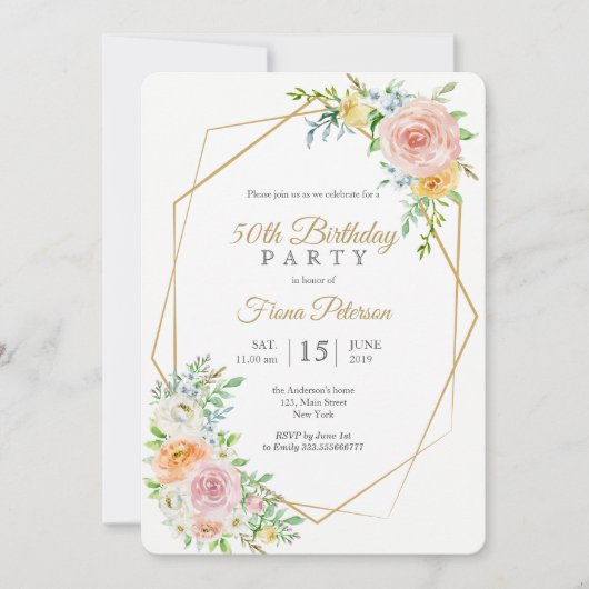 50e verjaardag feestuitnodiging voor haar kaart (Voorkant)