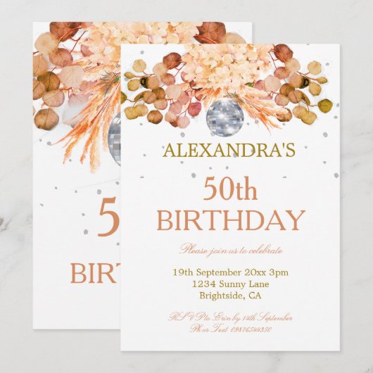 50e verjaardag Floral Disco Kaart (Voorkant / Achterkant)