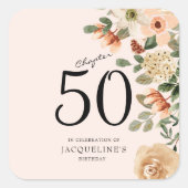 50e verjaardag Floral Vierkante Sticker (Voorkant)