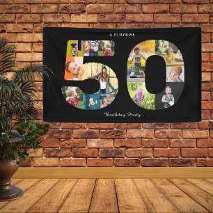 50e verjaardag Foto Collage Black White Spandoek