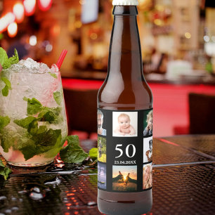50e verjaardag foto collage man zwarte zwarte bier etiket