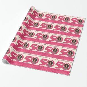 50e verjaardag foto roze roze omhulling cadeaupapier