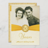 50e verjaardag Foto uitnodigingen -Antieke Damast (Voorkant / Achterkant)