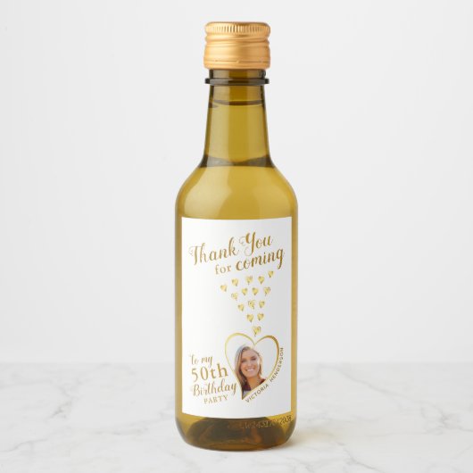 50e verjaardag foto wit en goud dank u wijn etiket (Voorkant)