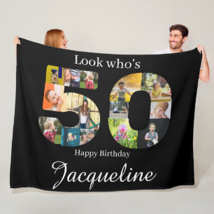 50e verjaardag fotocollage gepersonaliseerd fleece deken
