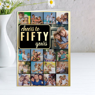 50e verjaardag Fotocollage Proost op 50 jaar Folie Wenskaart