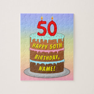 50e verjaardag: Fun Cake and Candles + Custom Name Legpuzzel