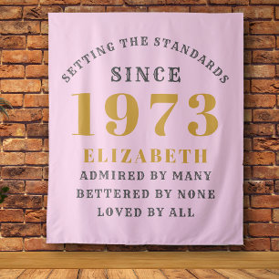 50e verjaardag Geboren 1973 Naam toevoegen Roze Gr Wandkleed