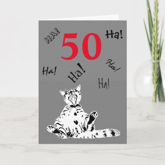 50e verjaardag Gekke lachen grappige kat Kaart (Voorkant)