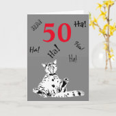 50e verjaardag Gekke lachen grappige kat Kaart (Gele Bloem)