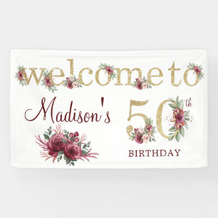 50e verjaardag Gepersonaliseerd Burgundy Gold Spandoek