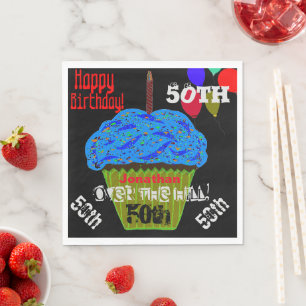 50e verjaardag gepersonaliseerde blauwe cupcake servet