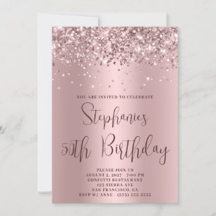 50e verjaardag Glittery Pink Rose Gold Kaart