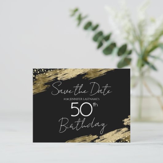 50e verjaardag Gold Black Opslaan datum Briefkaart (Staand voorkant)