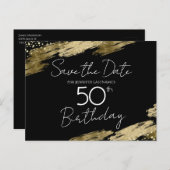 50e verjaardag Gold Black Opslaan datum Briefkaart (Voorkant / Achterkant)