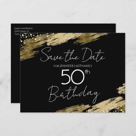 50e verjaardag Gold Black Opslaan datum Briefkaart (Voorkant / Achterkant)