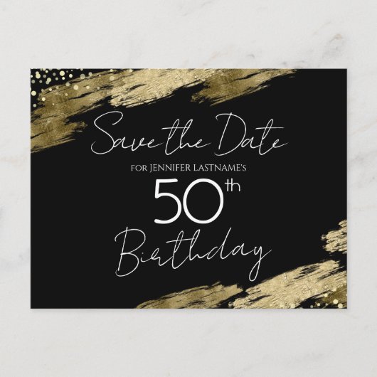50e verjaardag Gold Black Opslaan datum Briefkaart (Voorkant)