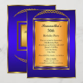 50e verjaardag Gold Blue Elegant Modern Kaart (Voorkant / Achterkant)