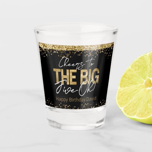 50e verjaardag Gold en zwarte Big Five-Oh Shot Gla Shot Glas (Voorkant)