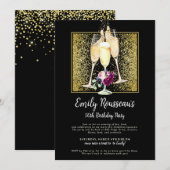 50e verjaardag Gold Glitter Champagne Black Kaart (Voorkant / Achterkant)