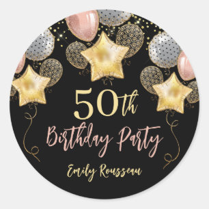 50e verjaardag Gold Glitter Confetti Balloons Blac Ronde Sticker