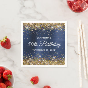 50e verjaardag Gold Glitter Navy Blue Folie Servet