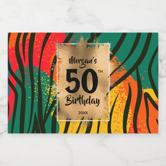 50e verjaardag Gold op Zebra Print Mini Likeurfles Etiket (Enkel label)