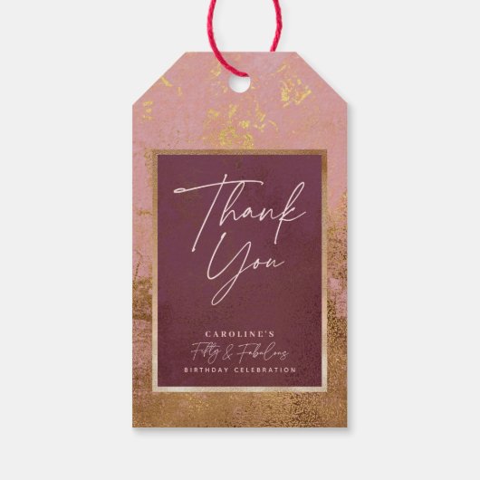 50e verjaardag Gold & Roze Hartelijk dank Label ca Cadeaulabel (Achterkant)